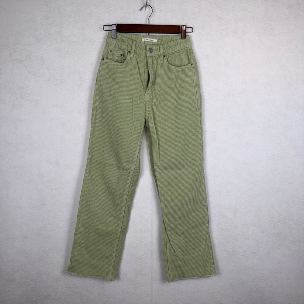 PacSun 90s Boyfriend Corduroy Pants Womens 24 Sage Green High Waisted Raw Hem